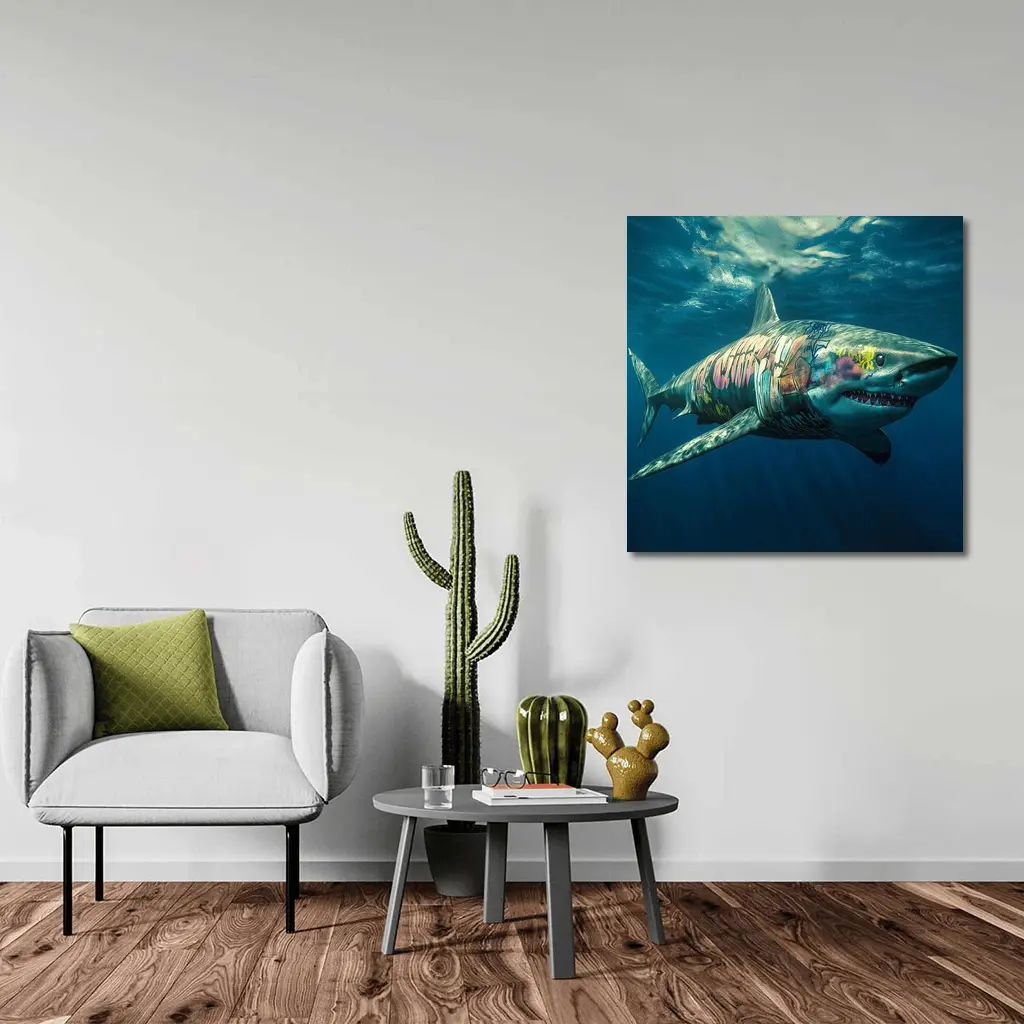 Graffiti Shark Swimming Deep Ocean Water – Wall Art