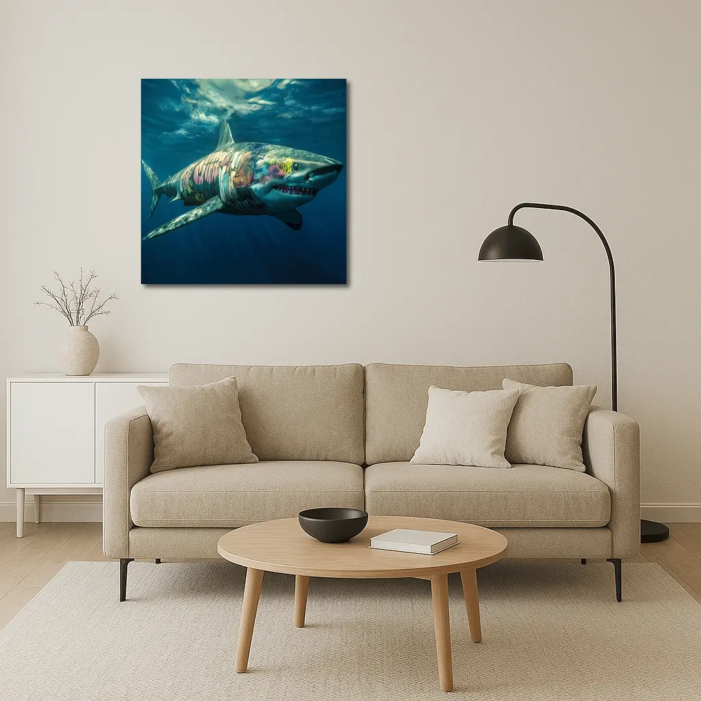 Graffiti Shark Swimming Deep Ocean Water – Wall Art