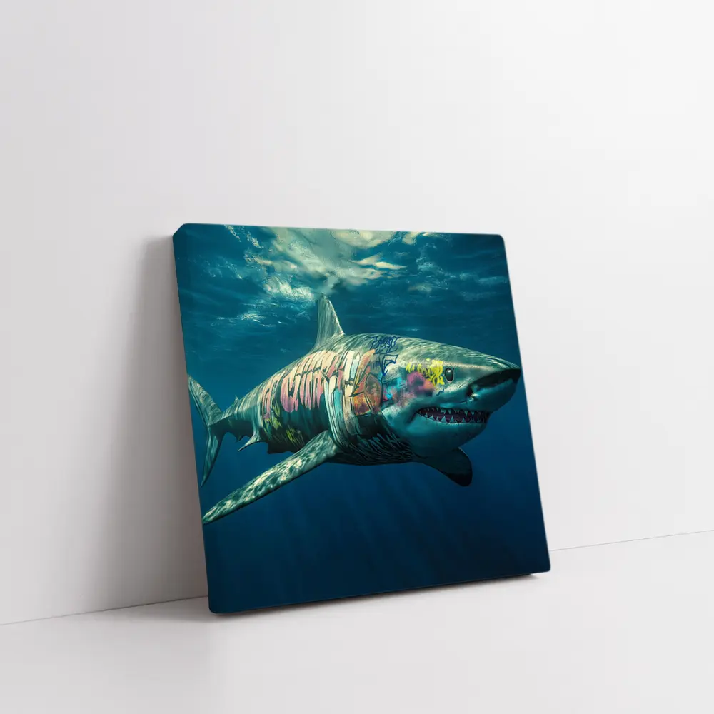 Graffiti Shark Swimming Deep Ocean Water – Wall Art