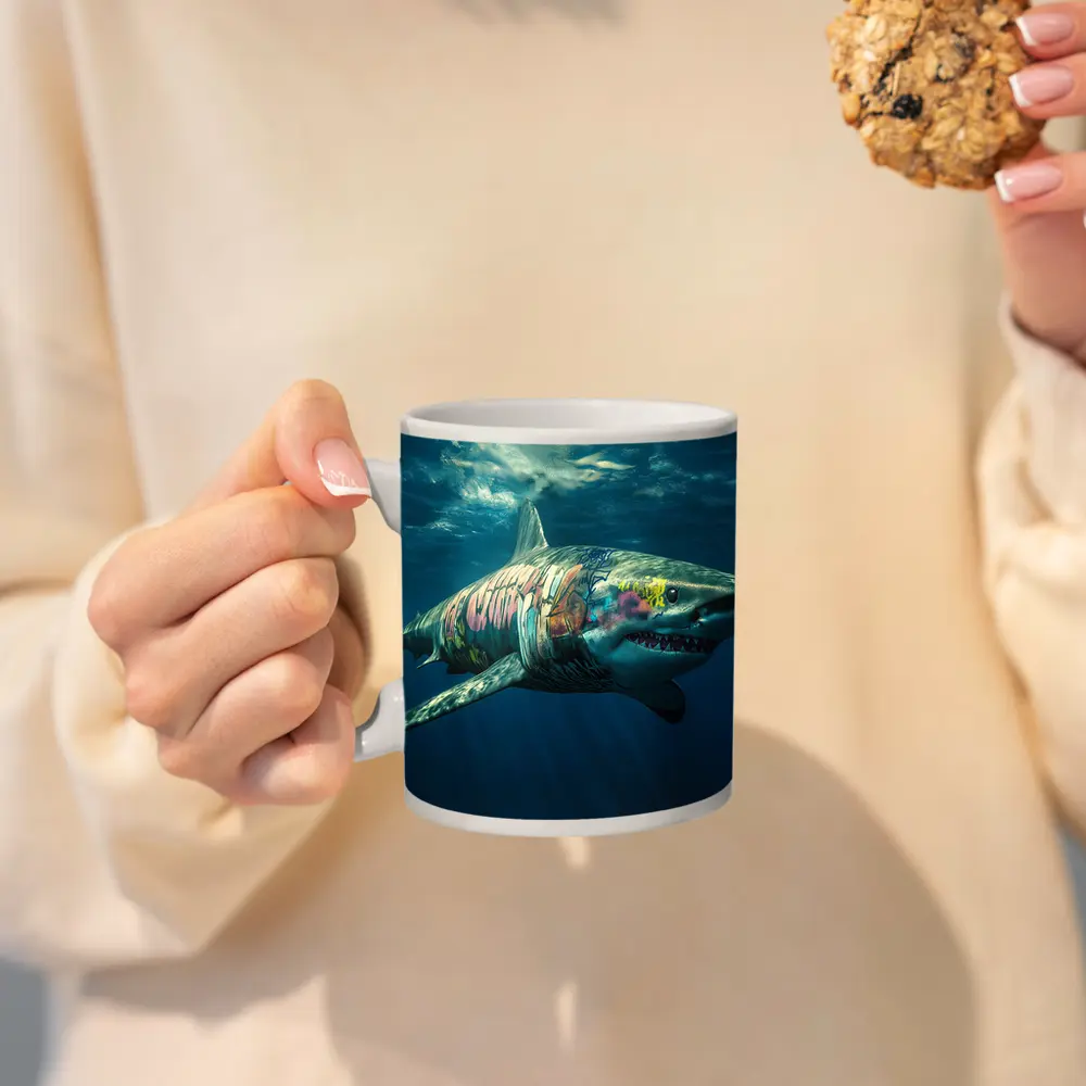 Graffiti Shark Swimming Deep Ocean Water – Mugs