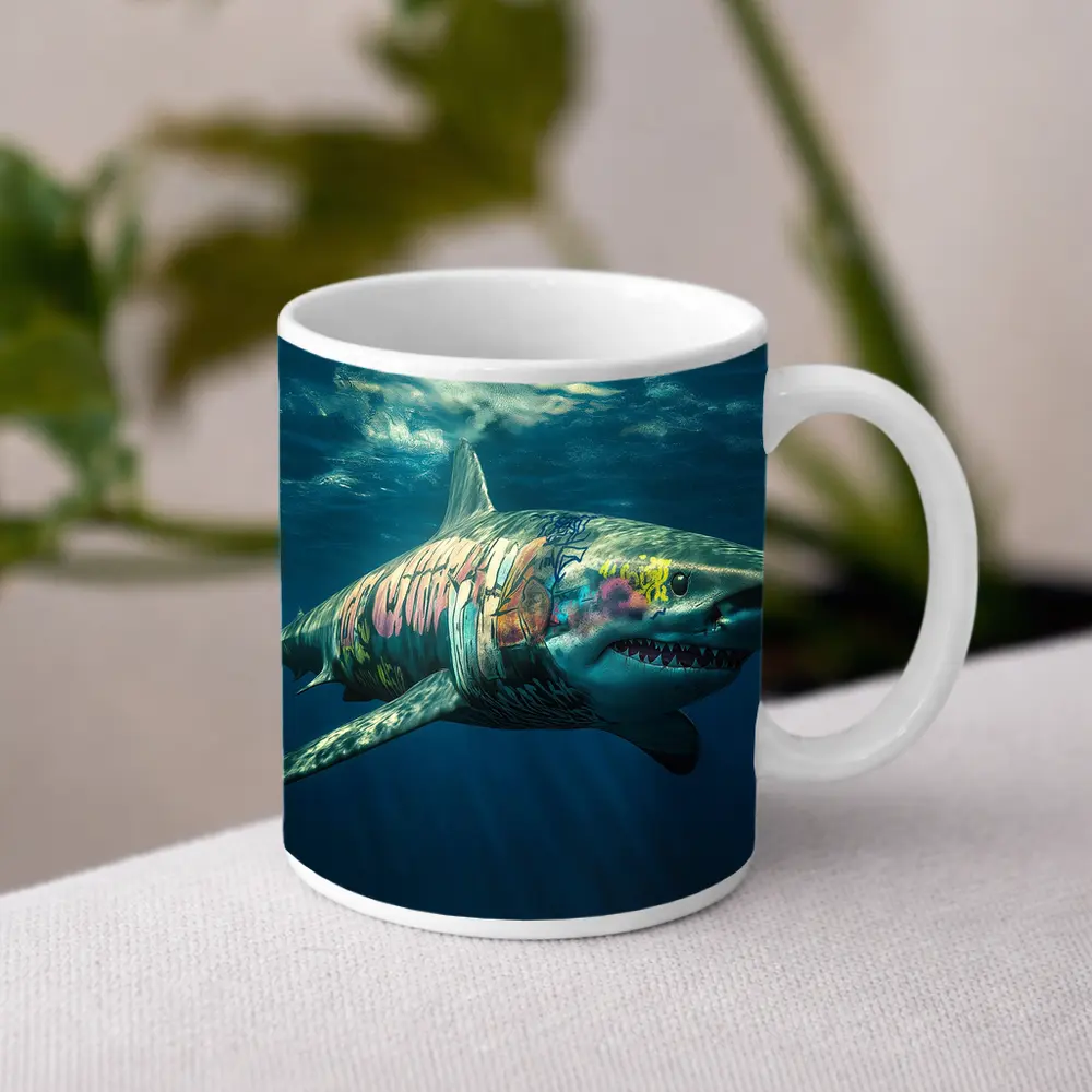 Graffiti Shark Swimming Deep Ocean Water – Mugs