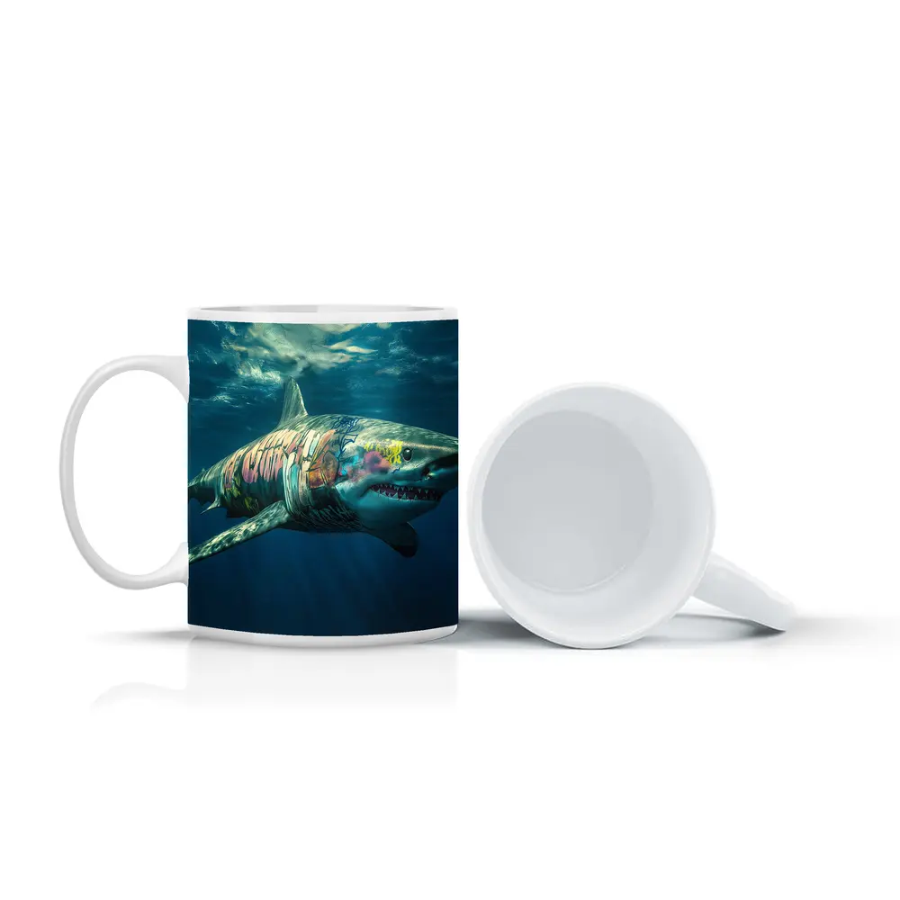 Graffiti Shark Swimming Deep Ocean Water – Mugs