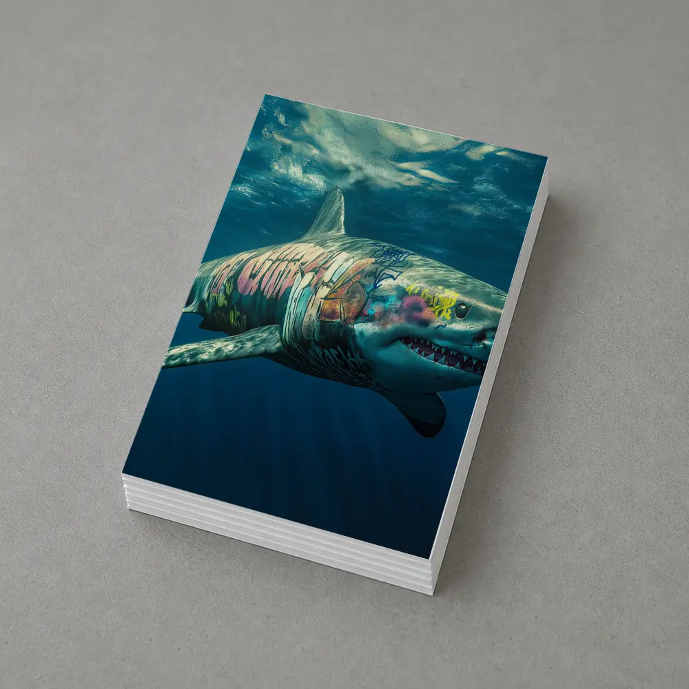 Graffiti Shark Swimming Deep Ocean Water – Postcards