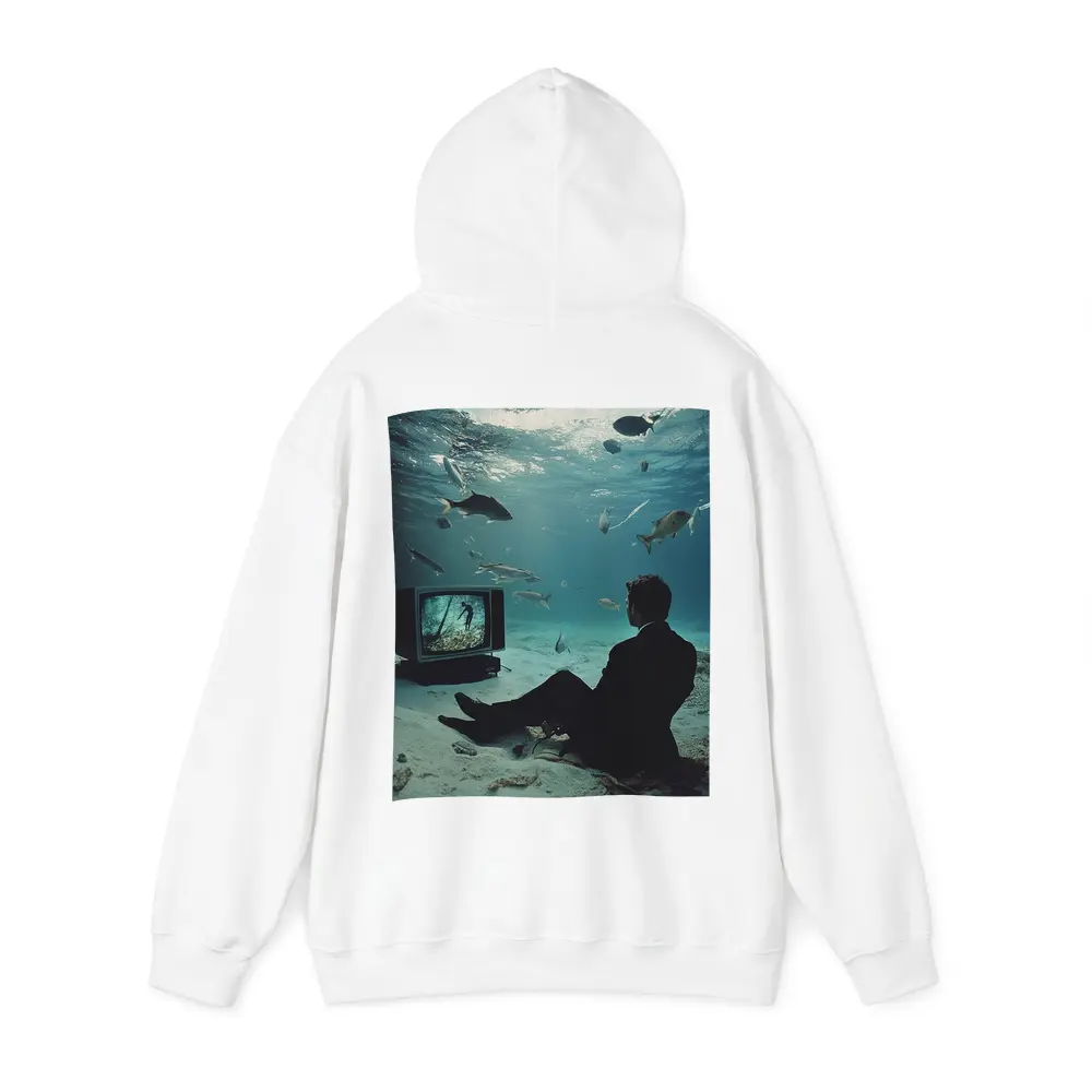 Man in Suit Watching TV Underwater – Hoodies