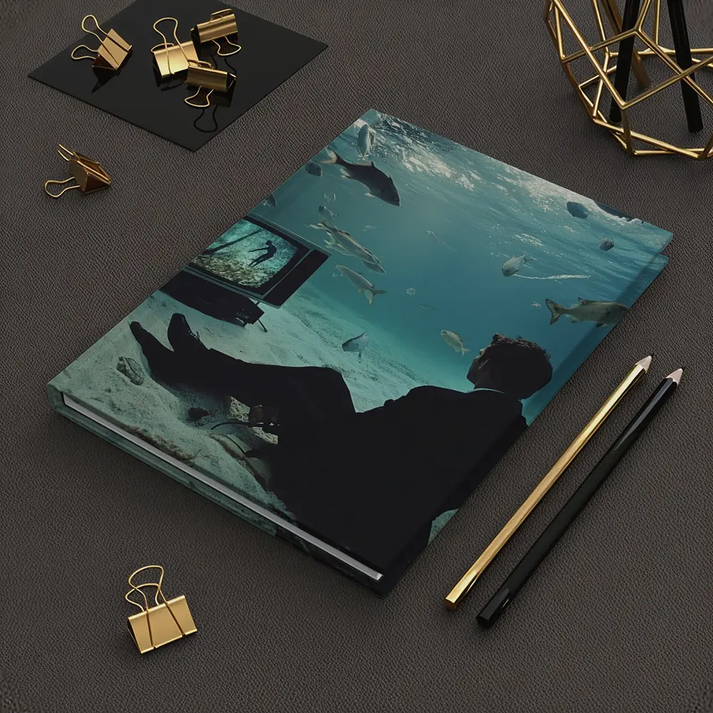 Man in Suit Watching TV Underwater – Notebooks