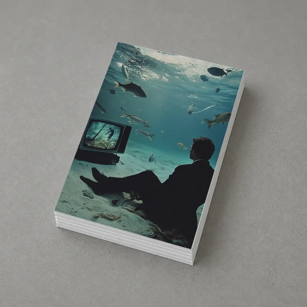 Man in Suit Watching TV Underwater – Postcards