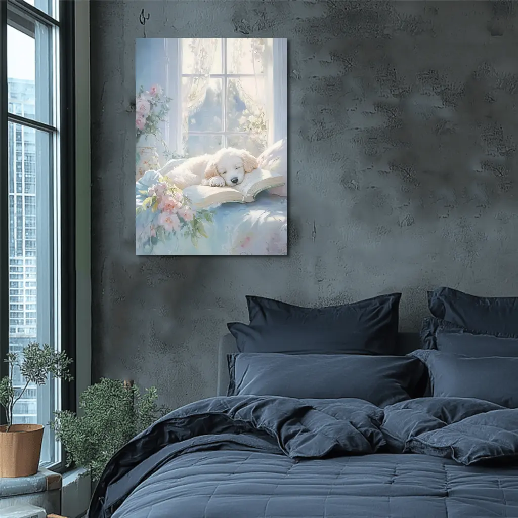 Golden Retriever Puppy Sleeping Soft Floral – Wall Art