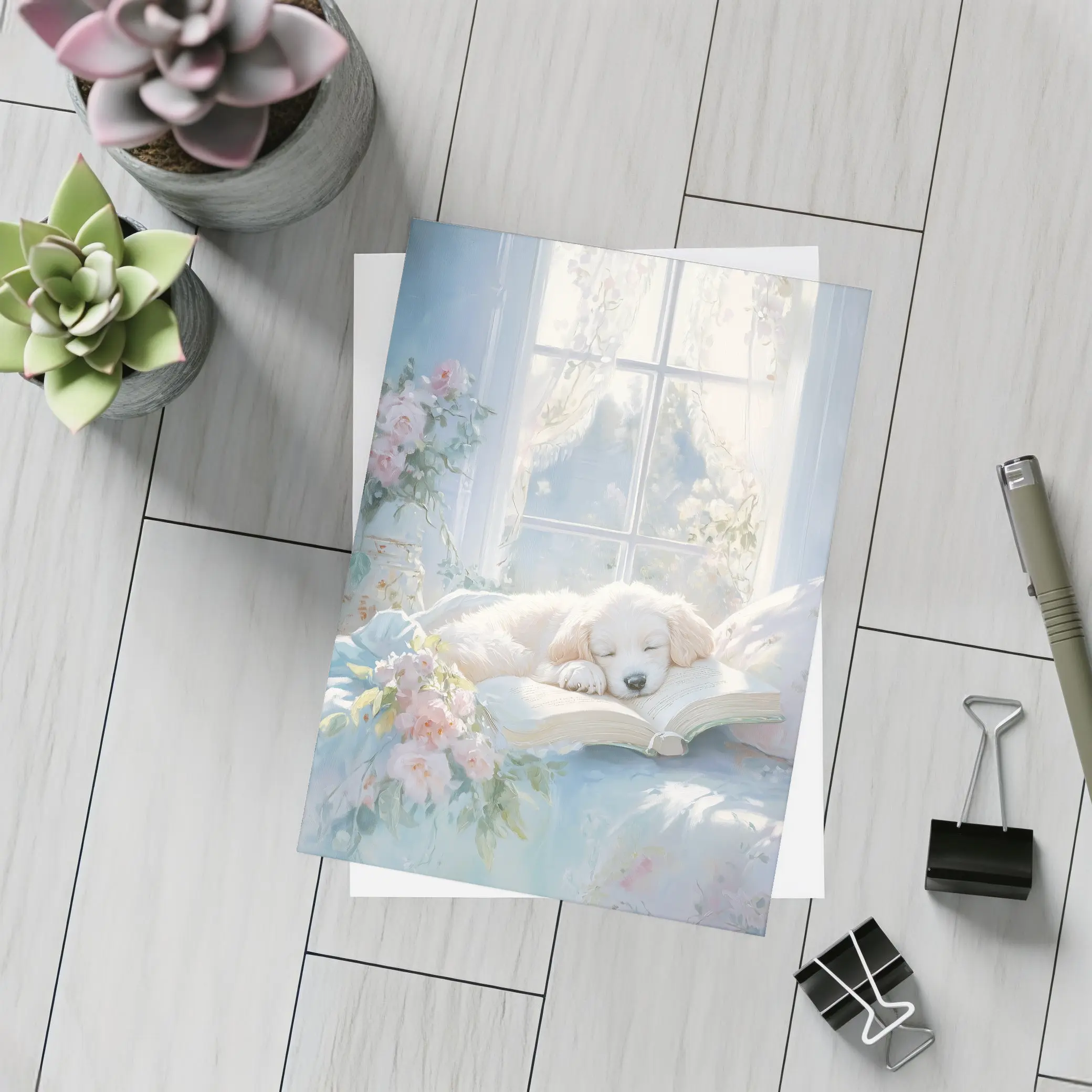 Golden Retriever Puppy Sleeping Soft Floral – Postcards