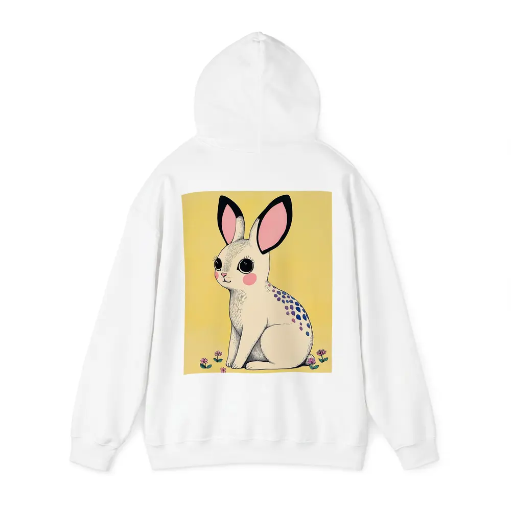 Cute White Bunny With Flowers Yellow Background – Hoodies