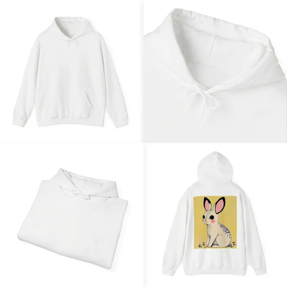 Cute White Bunny With Flowers Yellow Background – Hoodies