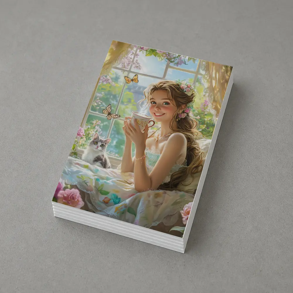 Girl With Tea Cup Cat Butterflies Fantasy – Postcards