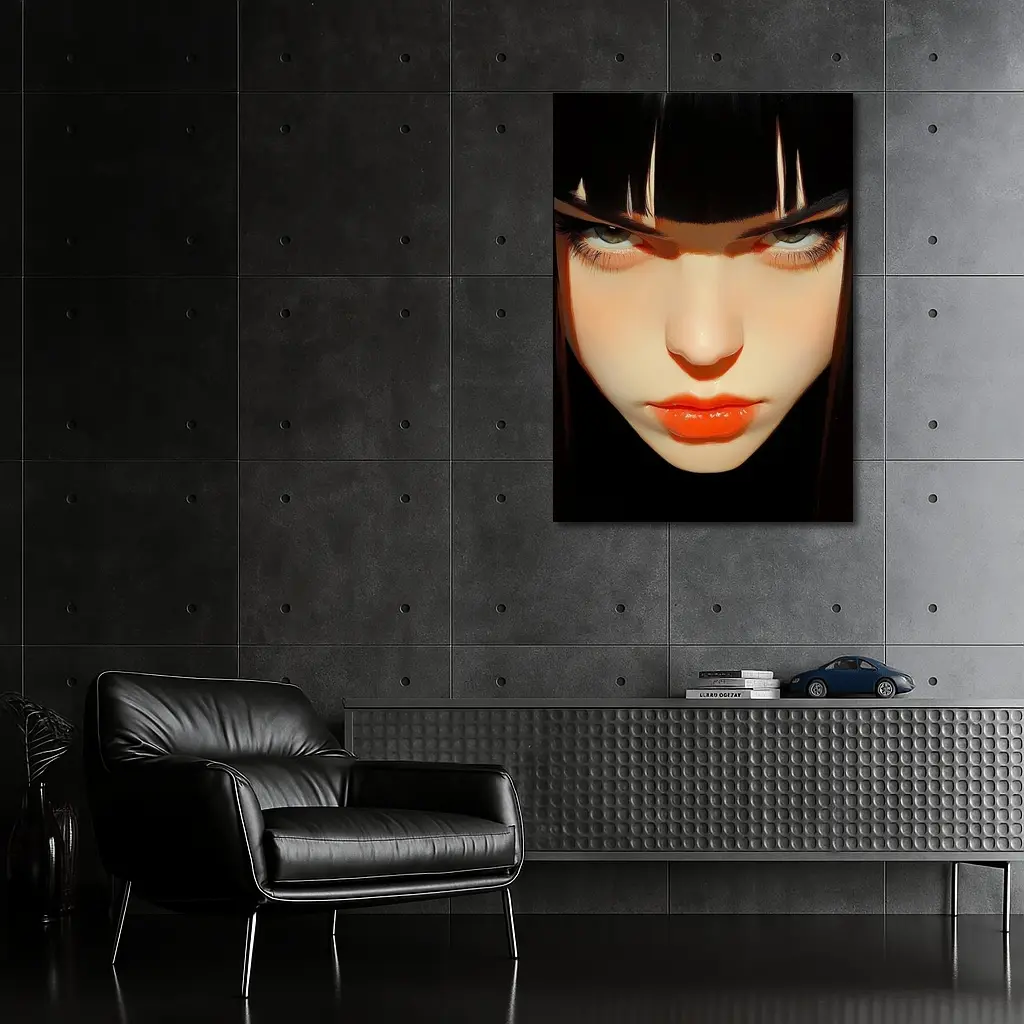 Dark Anime Girl Portrait Black Background – Wall Art