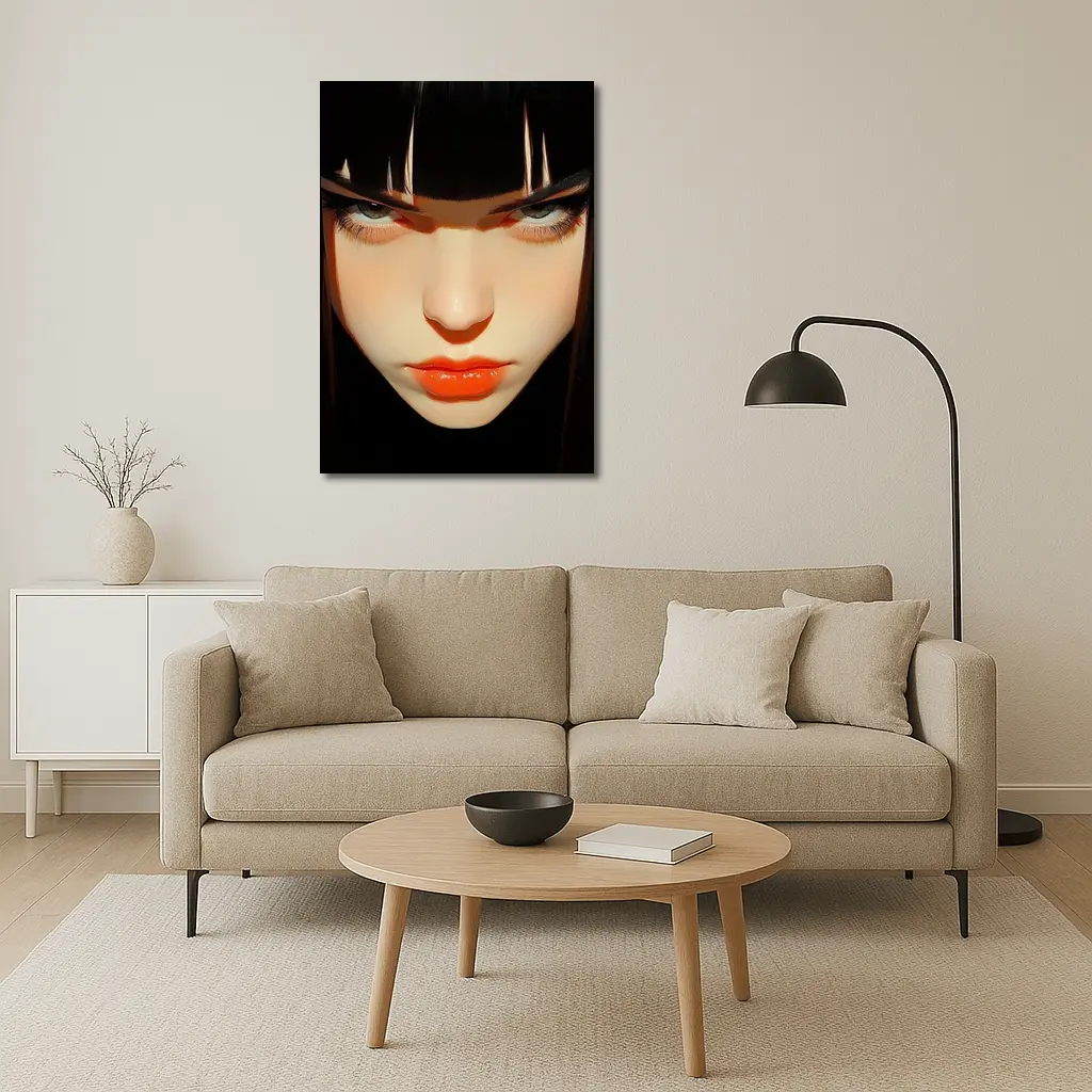 Dark Anime Girl Portrait Black Background – Wall Art
