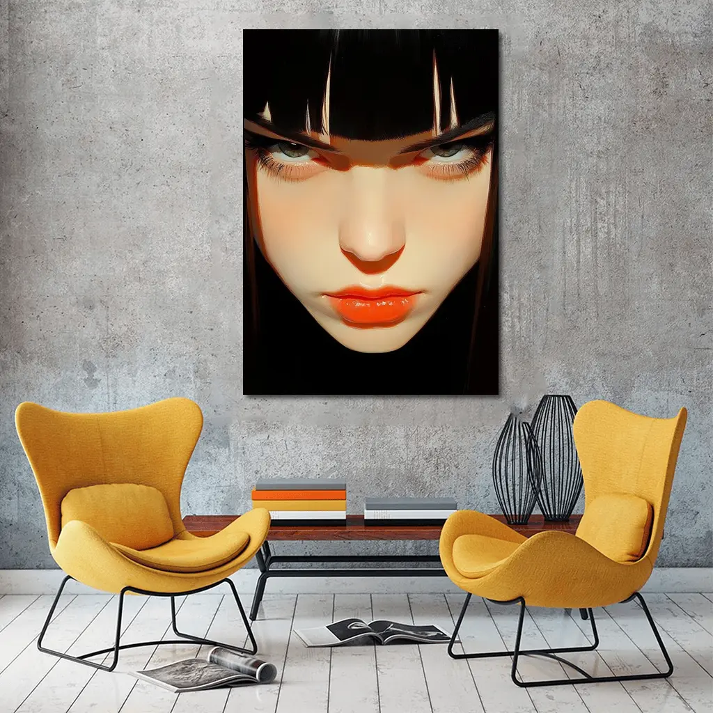 Dark Anime Girl Portrait Black Background – Wall Art