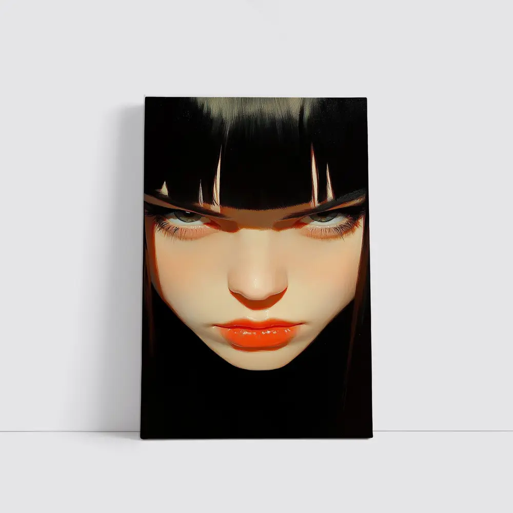 Dark Anime Girl Portrait Black Background – Wall Art