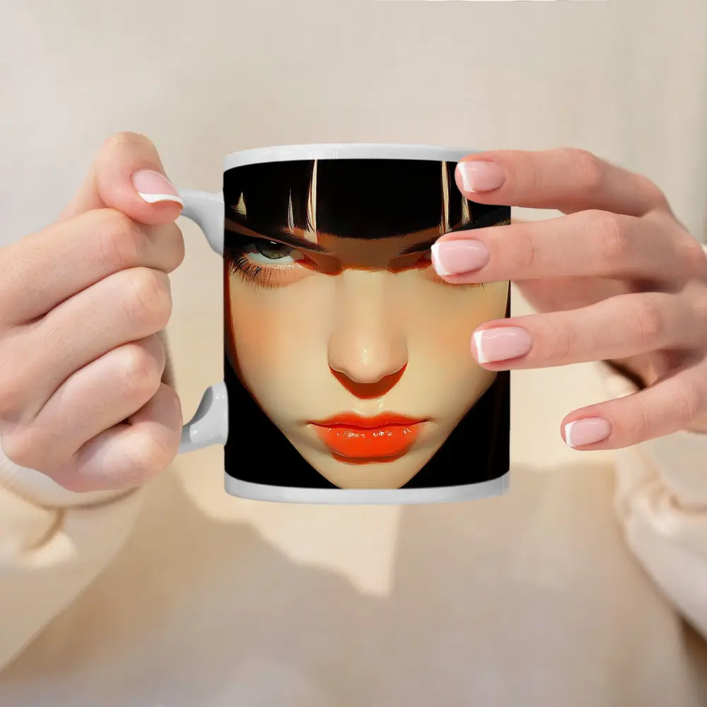 Dark Anime Girl Portrait Black Background – Mugs