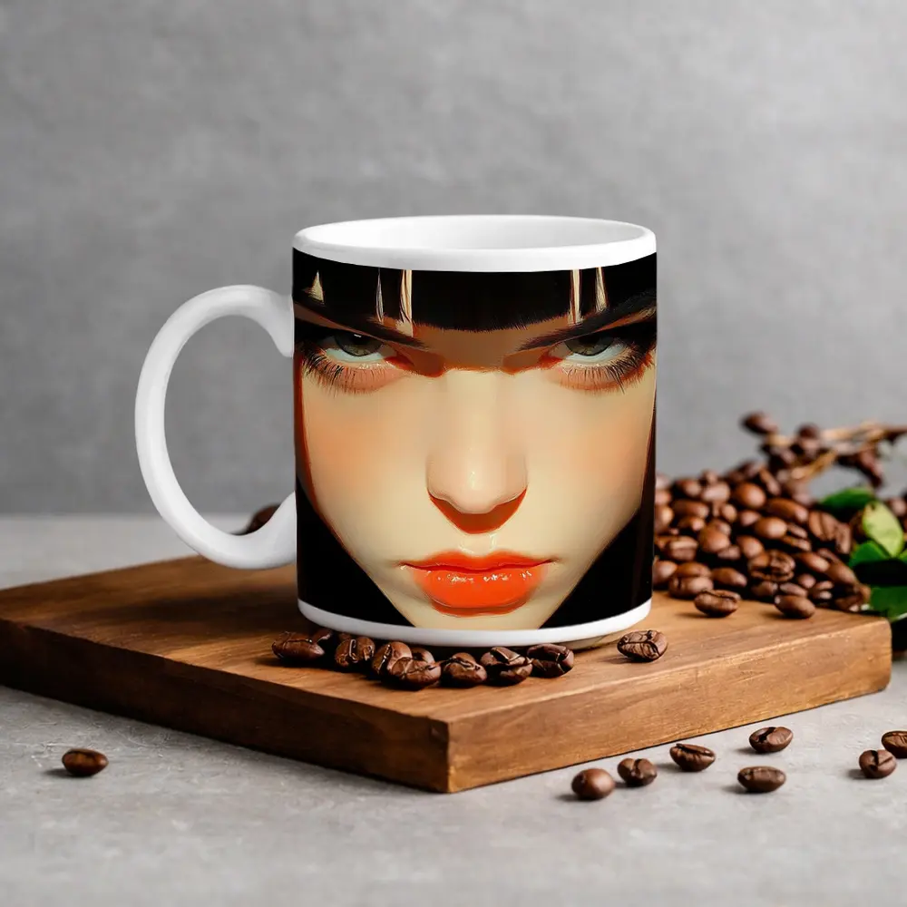 Dark Anime Girl Portrait Black Background – Mugs
