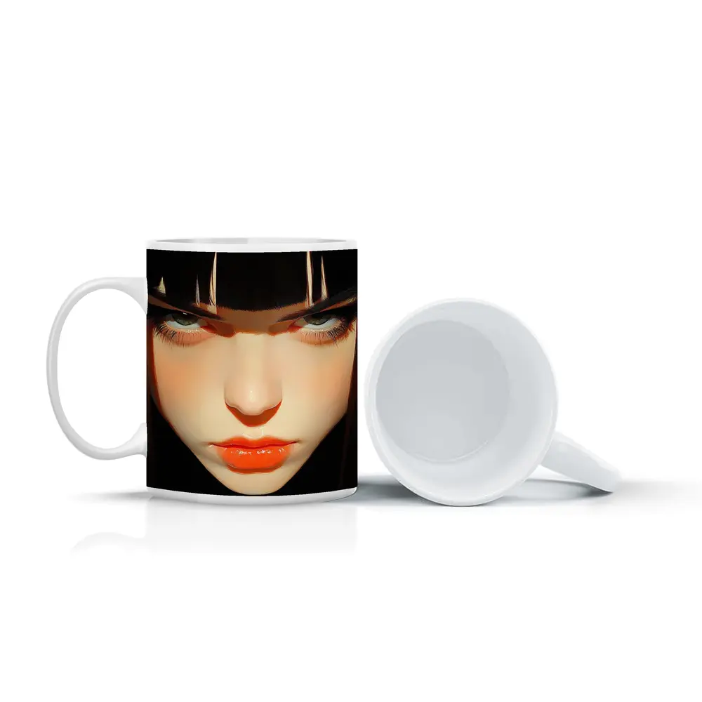 Dark Anime Girl Portrait Black Background – Mugs