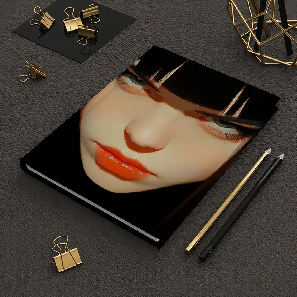 Dark Anime Girl Portrait Black Background – Notebooks