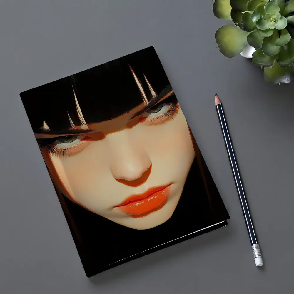 Dark Anime Girl Portrait Black Background – Notebooks