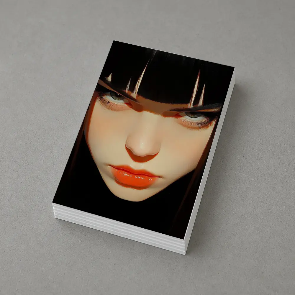 Dark Anime Girl Portrait Black Background – Postcards