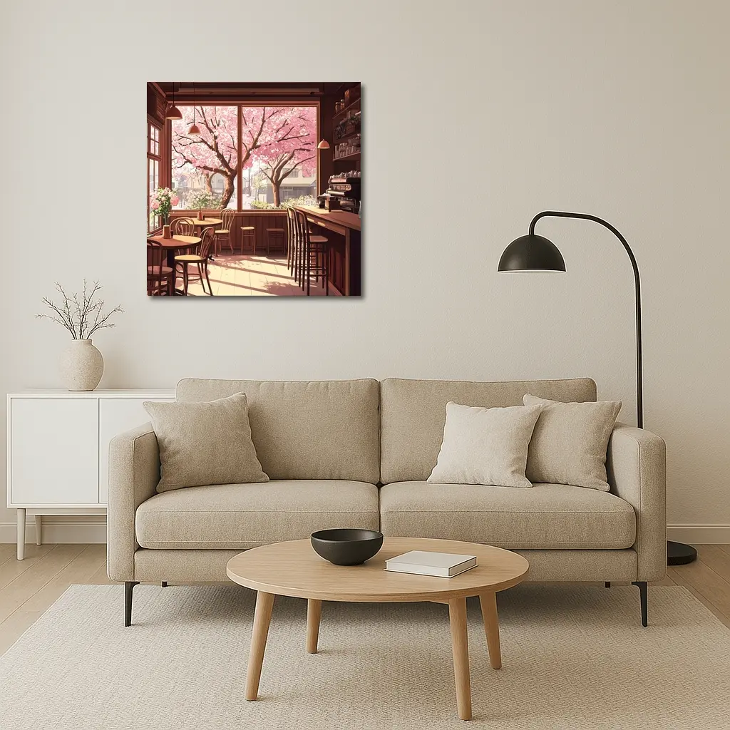 Anime Cafe Interior Cherry Blossoms Spring – Wall Art