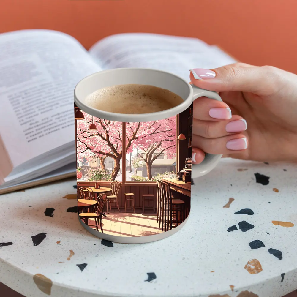 Anime Cafe Interior Cherry Blossoms Spring – Mugs