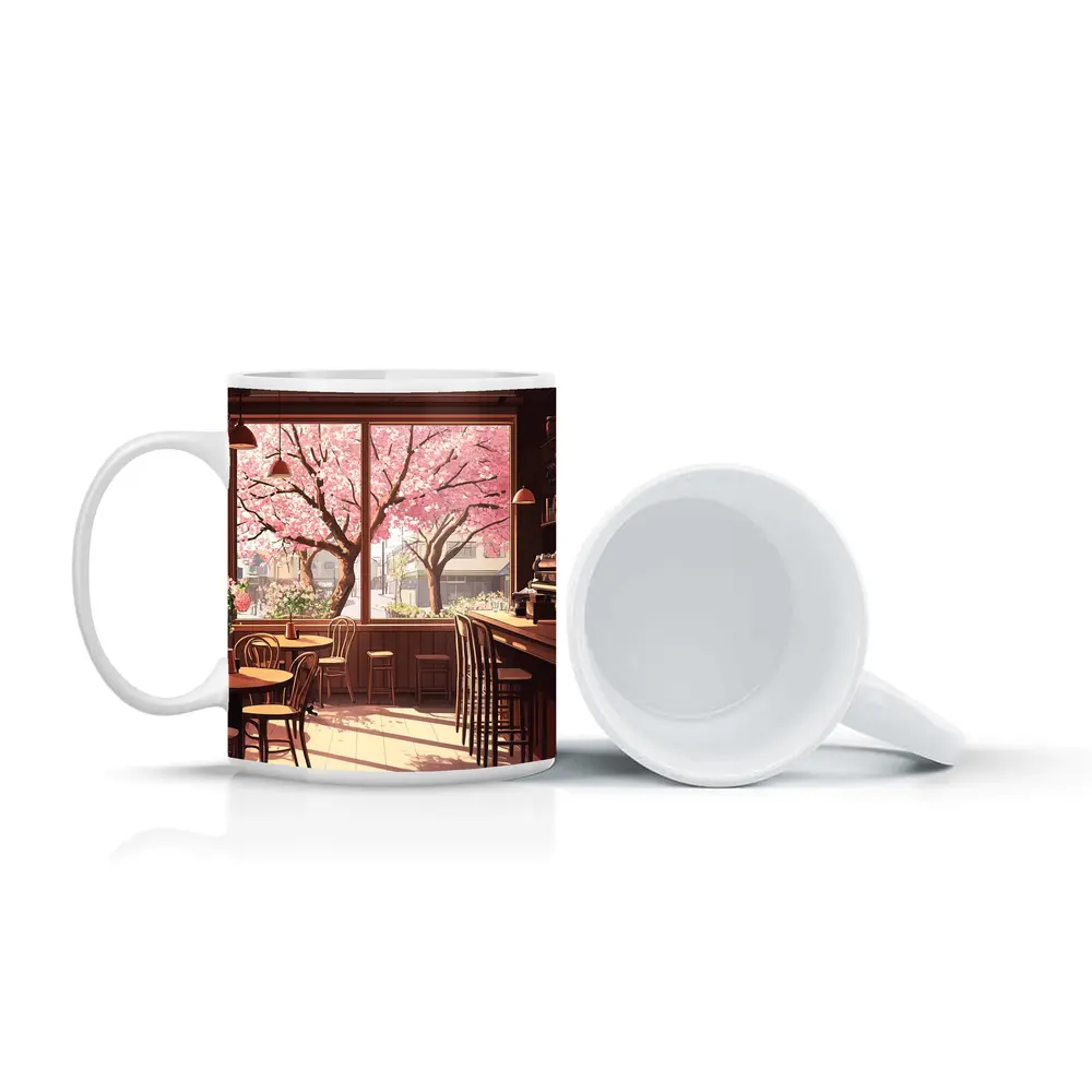Anime Cafe Interior Cherry Blossoms Spring – Mugs