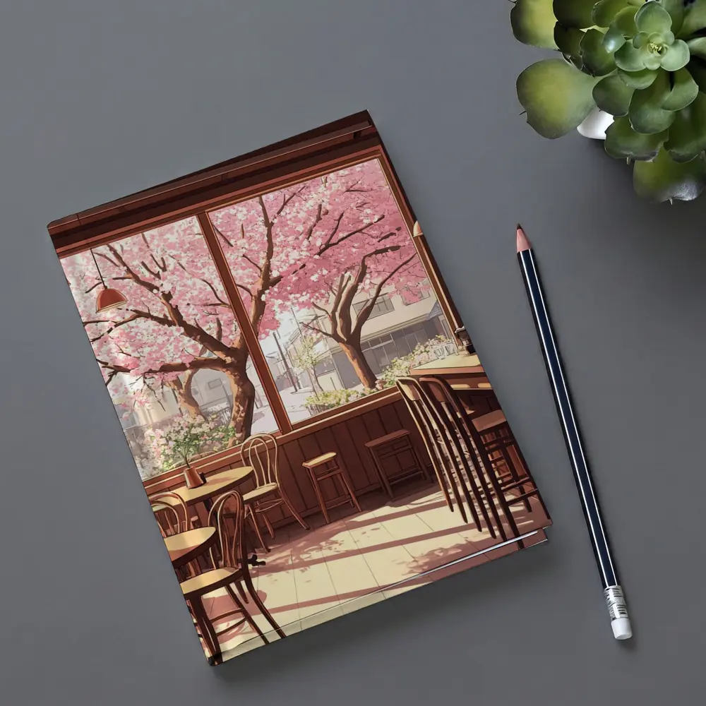 Anime Cafe Interior Cherry Blossoms Spring – Notebooks