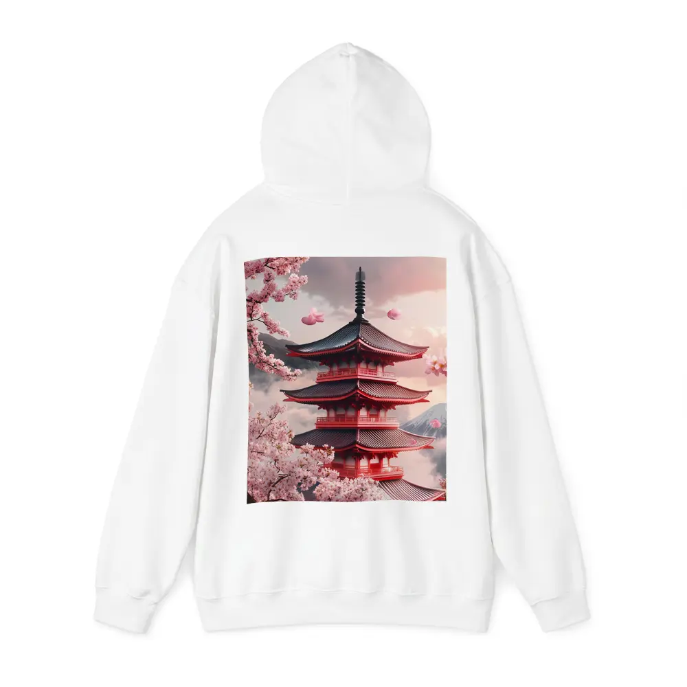 Red Japanese Pagoda Cherry Blossoms Mountain – Hoodies