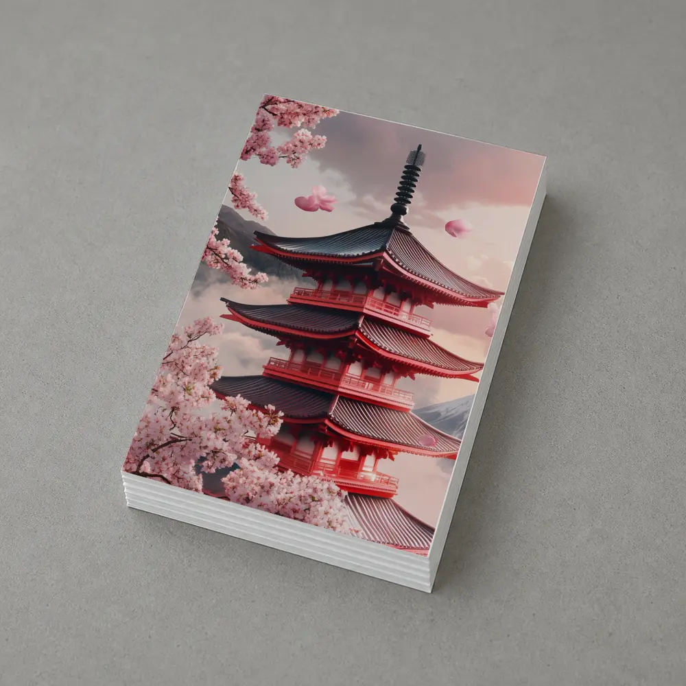 Red Japanese Pagoda Cherry Blossoms Mountain – Postcards