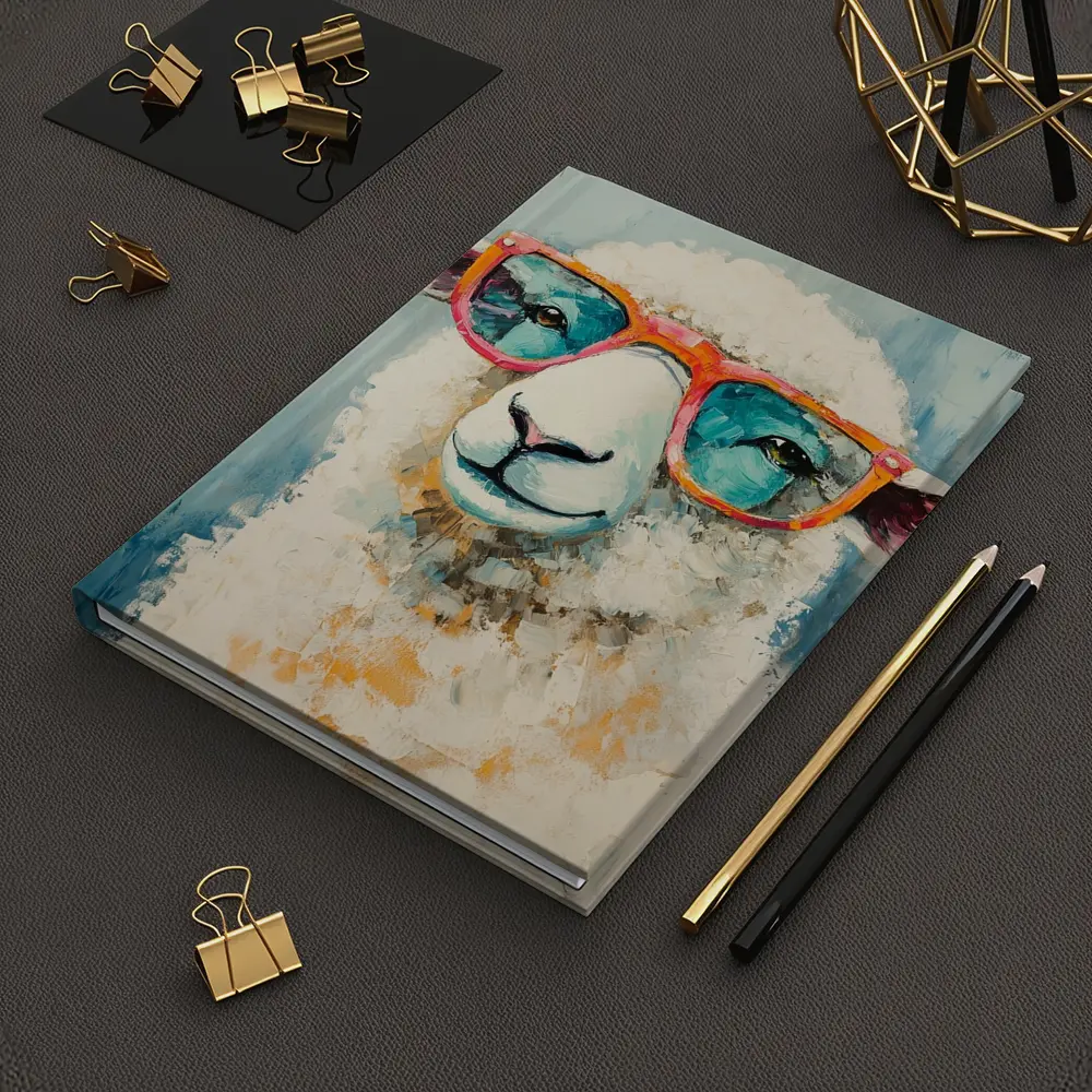 Funny Sheep Wearing Pink Sunglasses Blue Background – Notebooks