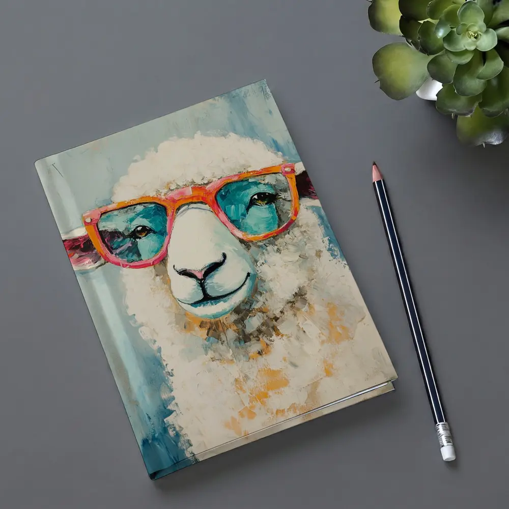 Funny Sheep Wearing Pink Sunglasses Blue Background – Notebooks