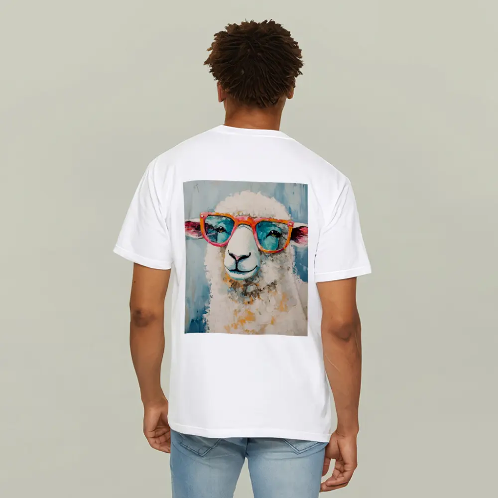Funny Sheep Wearing Pink Sunglasses Blue Background – T-Shirts