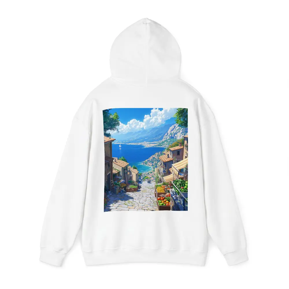 Mediterranean Coastal Village Street Anime Art – Hoodies