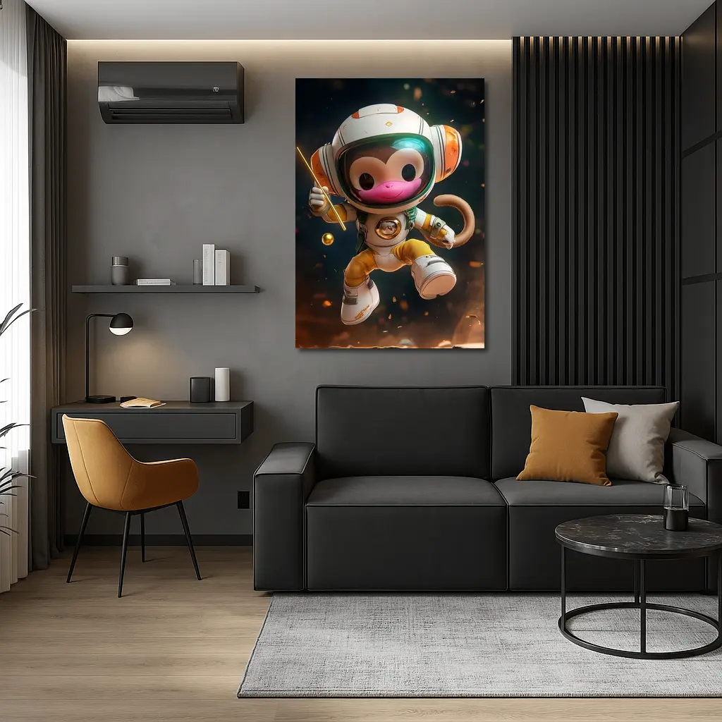 Cute Monkey Astronaut Floating In Space – Wall Art