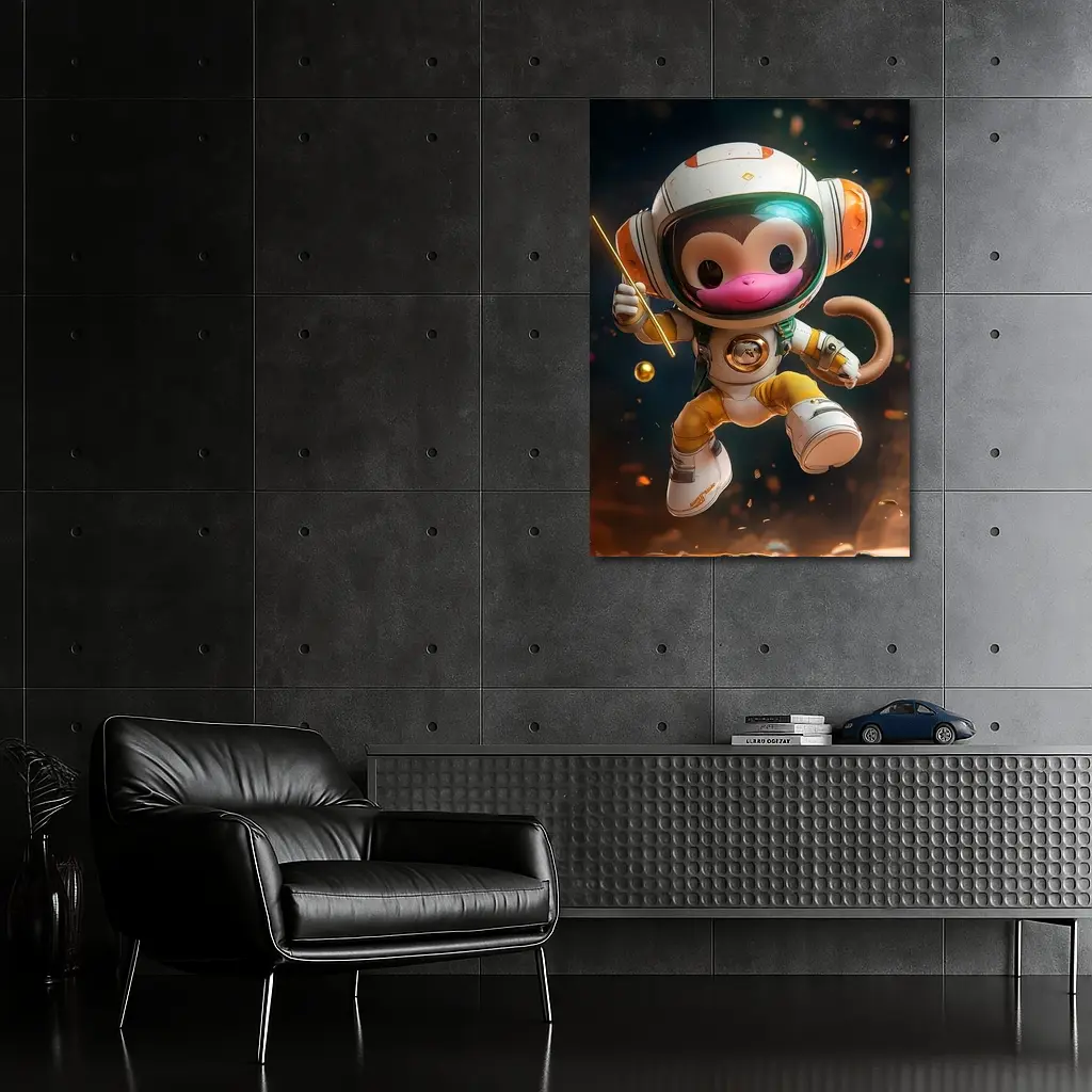 Cute Monkey Astronaut Floating In Space – Wall Art