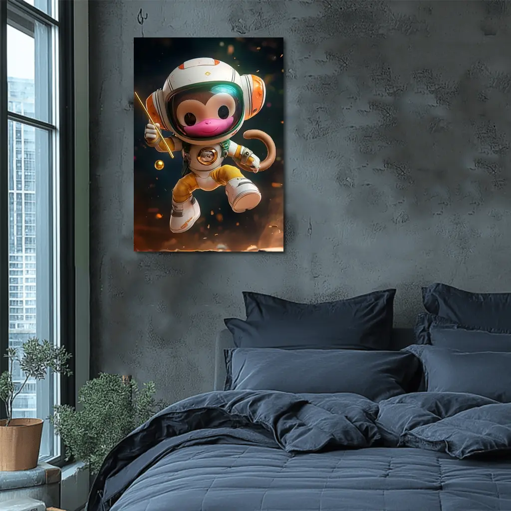 Cute Monkey Astronaut Floating In Space – Wall Art