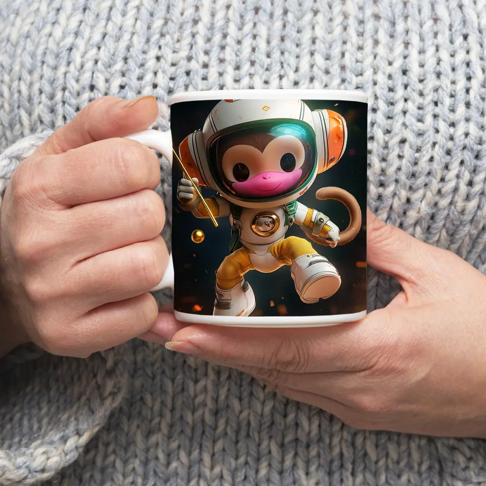 Cute Monkey Astronaut Floating In Space – Mugs