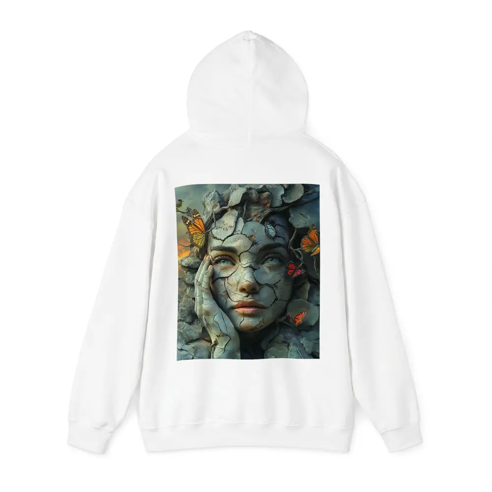 Cracked Stone Woman Face Butterflies Surreal Art – Hoodies
