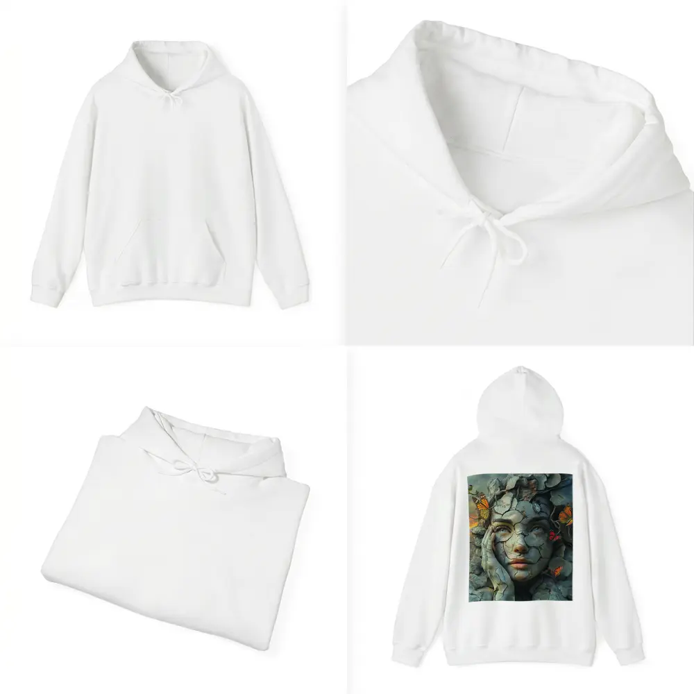 Cracked Stone Woman Face Butterflies Surreal Art – Hoodies