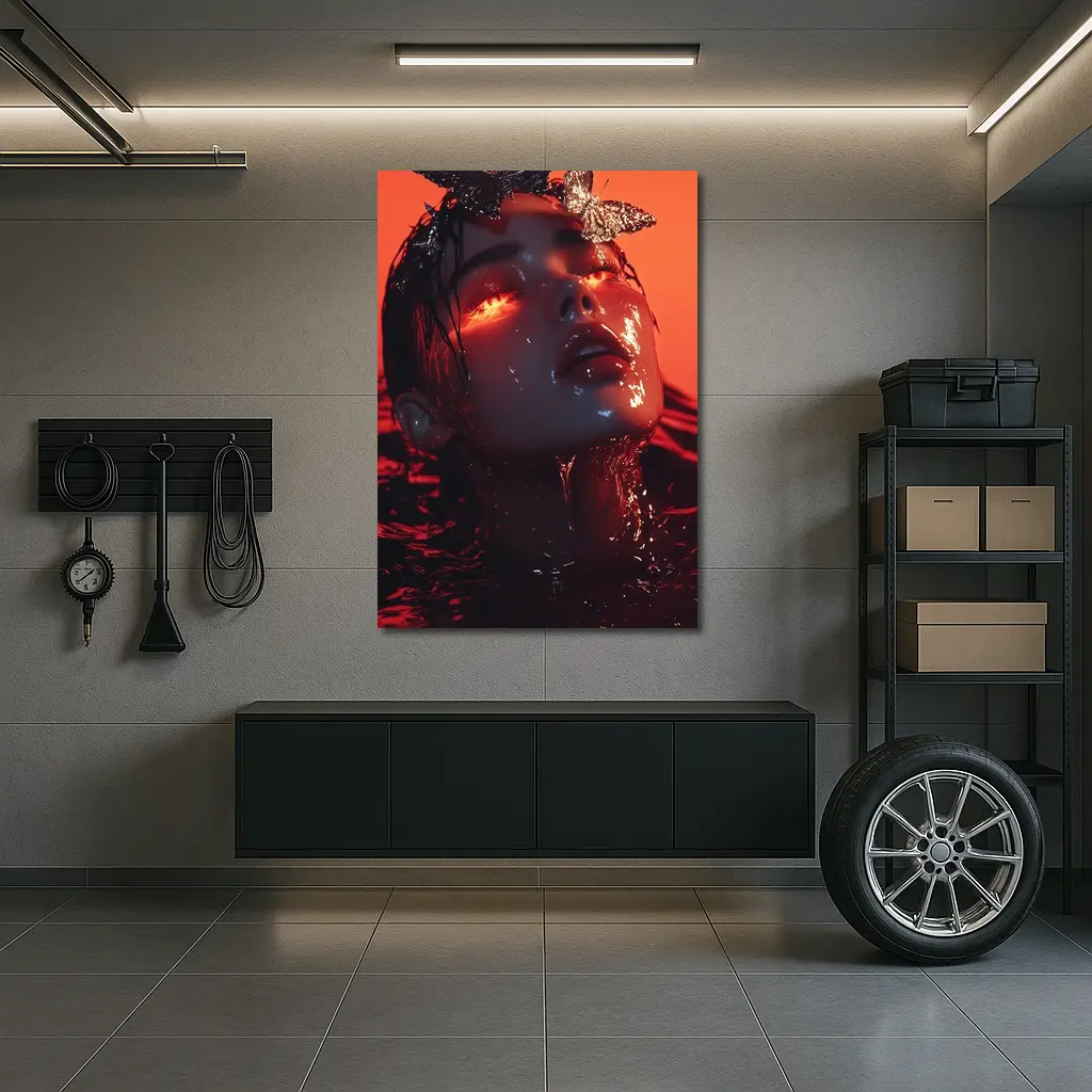 Woman Rising From Water Red Butterflies – Wall Art