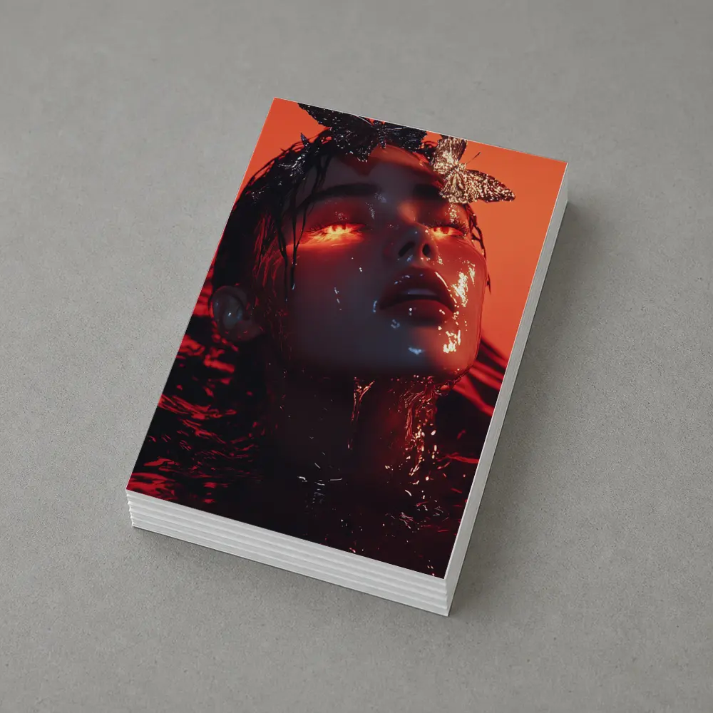 Woman Rising From Water Red Butterflies – Postcards