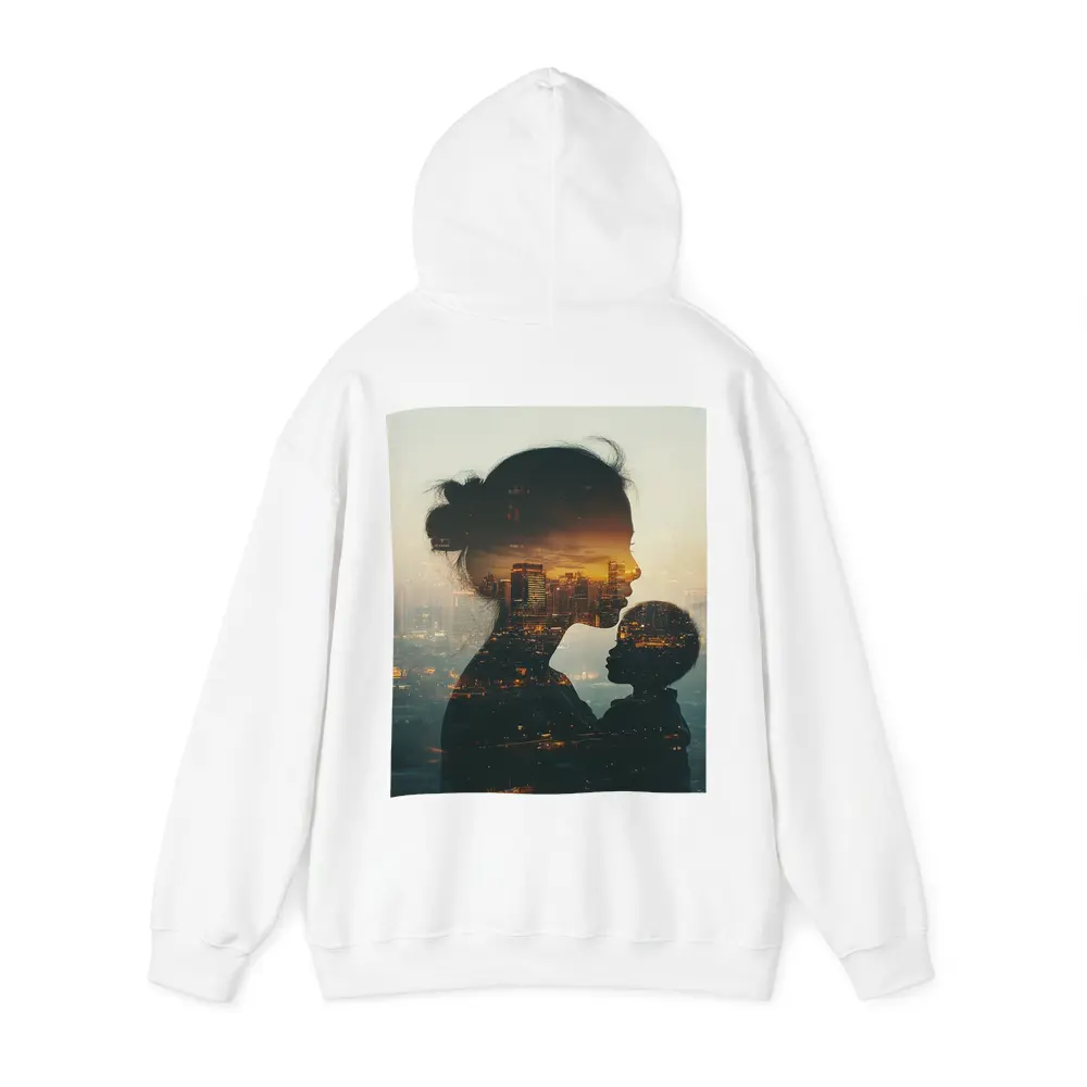 Mother and Child Double Exposure City Sunset – Hoodies