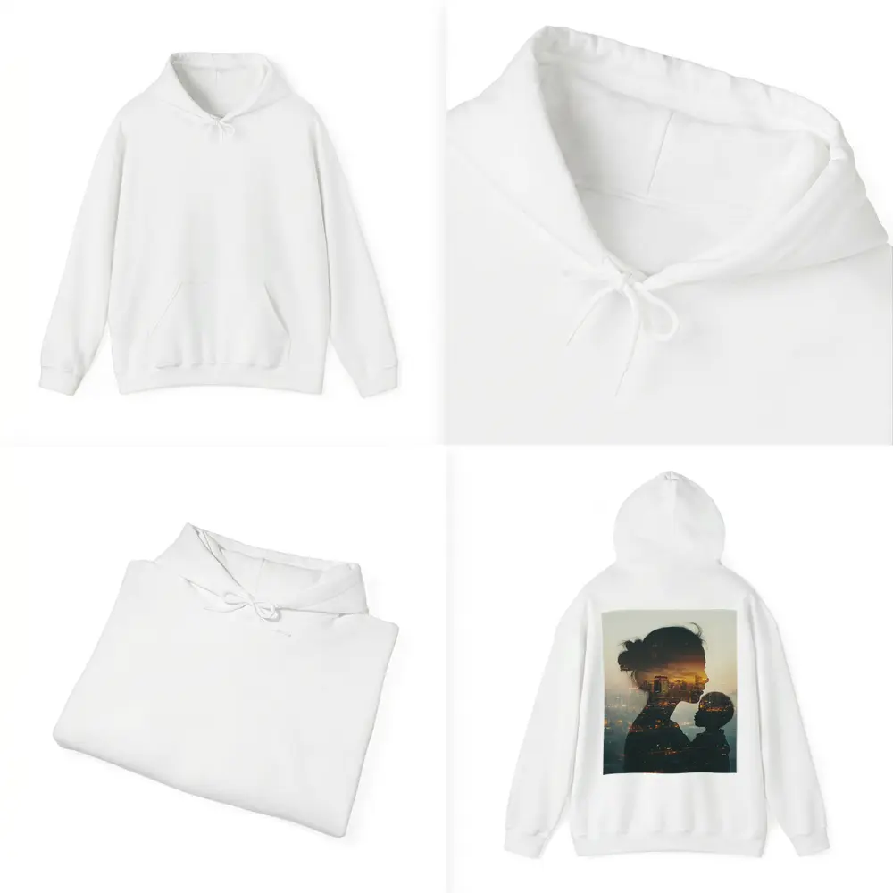 Mother and Child Double Exposure City Sunset – Hoodies
