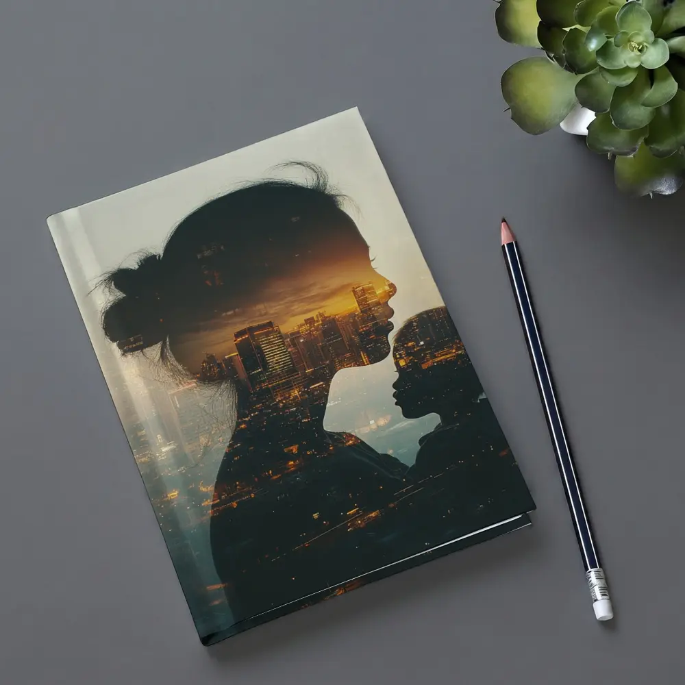 Mother and Child Double Exposure City Sunset – Notebooks