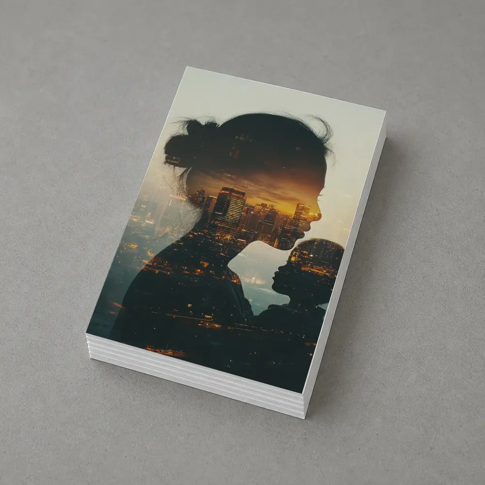 Mother and Child Double Exposure City Sunset – Postcards