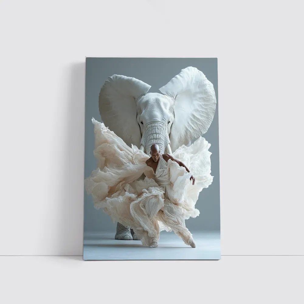 Dancer Merging With White Elephant Art – Wall Art