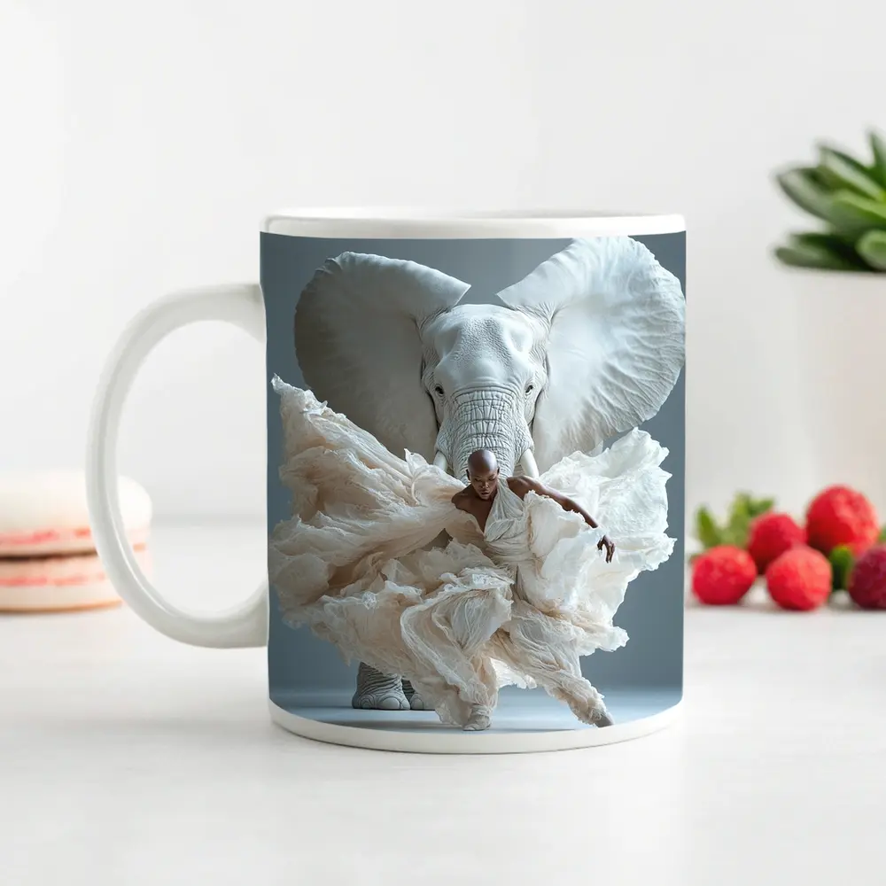Dancer Merging With White Elephant Art – Mugs