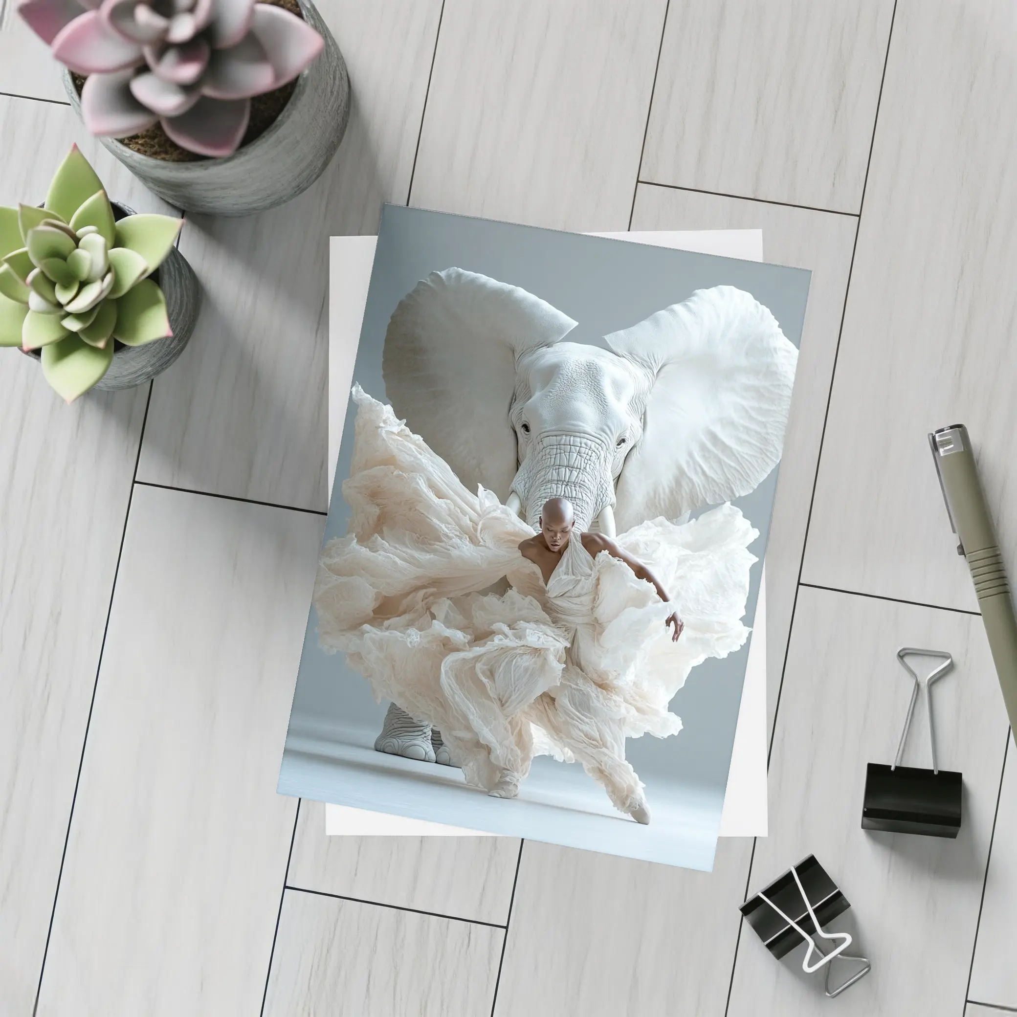Dancer Merging With White Elephant Art – Postcards
